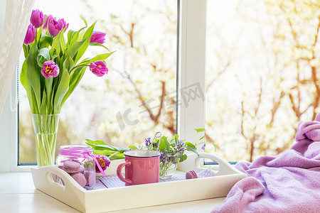 紫罗兰色阳光舒适的家居理念