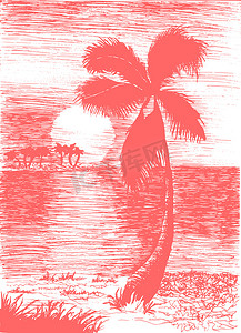 矢量热带夏季插画与棕榈