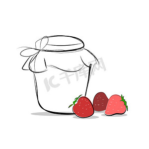 果冻素描摄影照片_孤立的草莓酱彩色素描矢量图标