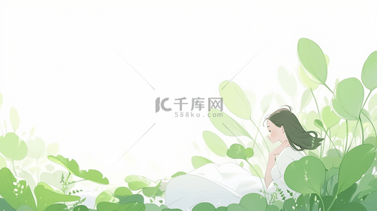 绿色夏季小清新唯美女孩背景