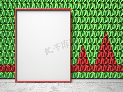 绿色和红色三角背景上的空白图片框。