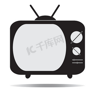 白色背景上的旧电视（电视）图标。