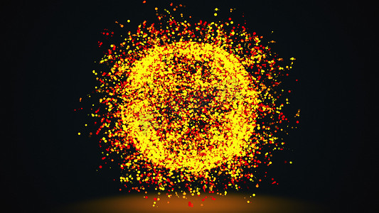 3d 渲染，计算机生成黑色背景上金色闪光粒子的抽象球体