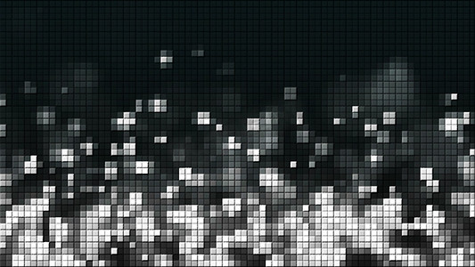 带有银色上升气泡和方块的马赛克，计算机生成的背景，3D 渲染