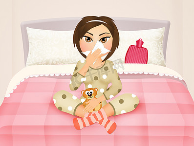 患流感躺在床上的女孩