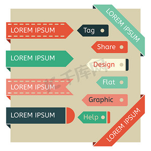 扁平互联网摄影照片_扁平丝带和标签