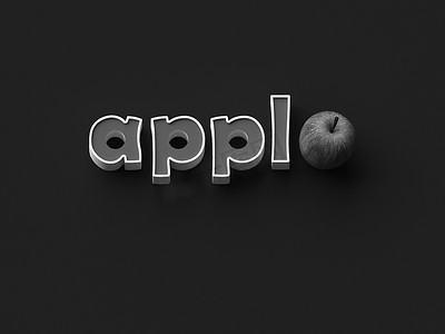 浮雕海报摄影照片_3D 渲染词“appl”和普通背景上的苹果