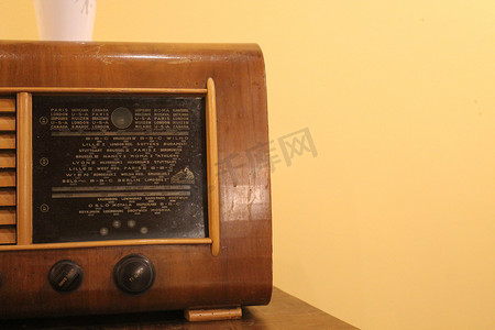 石南丛中的老式收音机