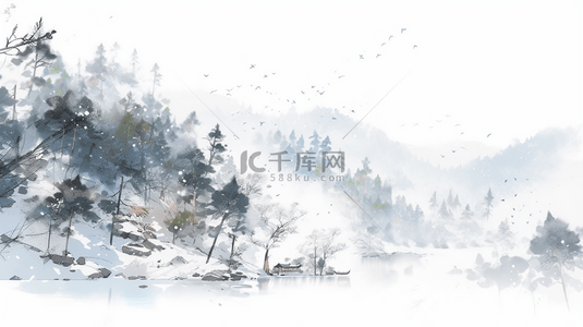 中国水墨画山水风景水墨山水插画海报背景