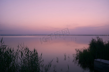 芦苇从摄影照片_大湖夕阳，从芦苇丛中，