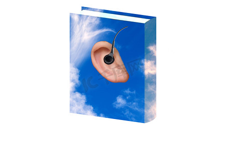 带有耳朵和耳机的云图像的插画书籍封面。