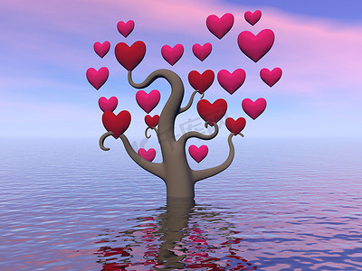 心叶摄影照片_带心叶的爱情树 — 3d渲染