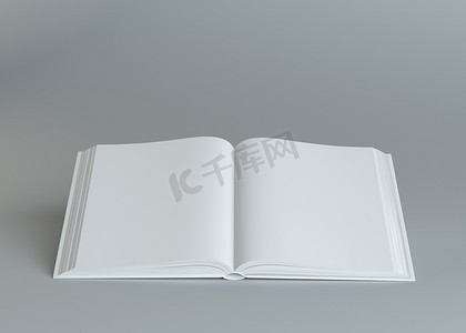 宣传册封面摄影照片_在灰色背景的白色空的本打开的书