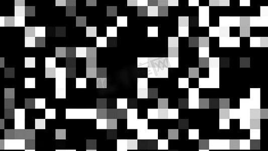 计算机生成的抽象技术背景与白色和黑色方块马赛克。 