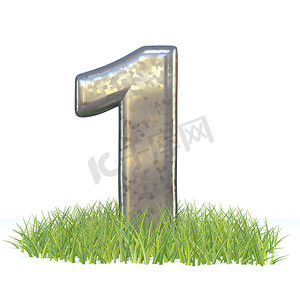 镀锌金属字体 Number ONE 1 in grass 3D