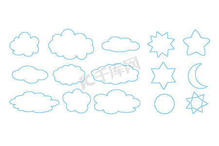 套不同的云彩、月亮、太阳和星概述
