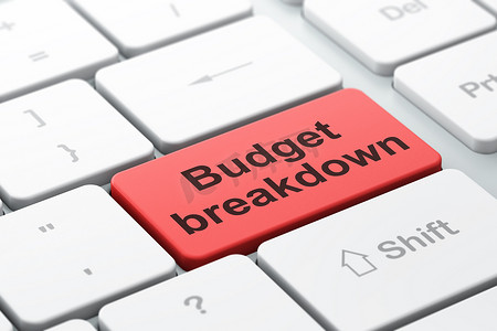 财务概念： 计算机键盘背景上的预算明细