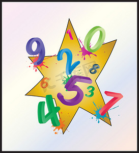 数学吉祥物摄影照片_带有卡通数字、数字的彩色数学背景图像。