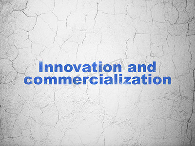 科学概念： 创新和商业化在背景墙上