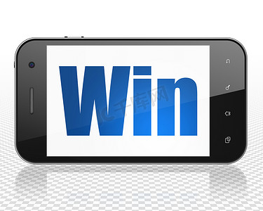 win摄影照片_财务概念：带 Win 的智能手机上显示