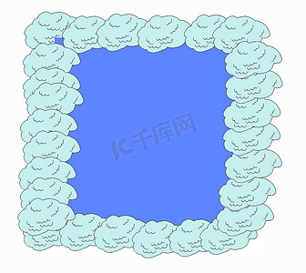 插图，手绘草图云在气泡形状涂鸦框架与复制空间从云在蓝天背景