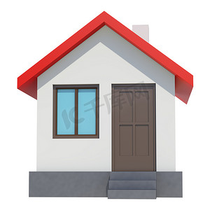 小图标摄影照片_白色背景中带红色屋顶的小房子