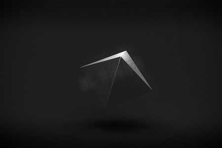 悬浮的立方体摄影照片_黑色背景 3d 渲染上的黑色金字塔悬浮