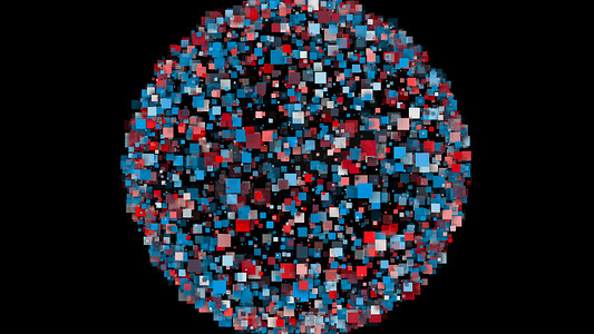 由彩色方块形成的球体的抽象背景。