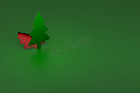 绿色圣诞树从剪纸 3d 渲染中弹出
