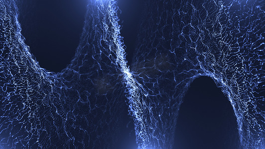 数字粒子摄影照片_深渊中的数字粒子漂浮波形抽象网络技术。