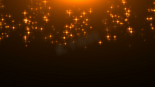 黑色上闪闪发光的金星，许多粒子，庆祝的 3d 渲染背景
