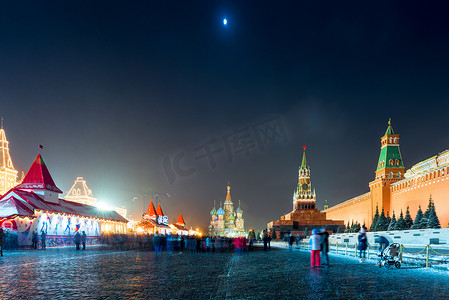 莫斯科市中心红场美丽的夜景，