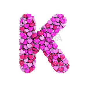 3d运动字体摄影照片_情人节字母 K-大写 3d 粉红心字体-爱、激情或婚礼概念