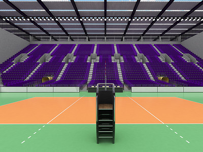 带紫色座椅和 VIP 包厢的美丽现代排球运动场