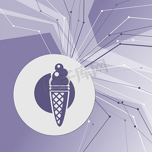 冰淇淋图标摄影照片_紫色抽象现代背景上的冰淇淋图标。