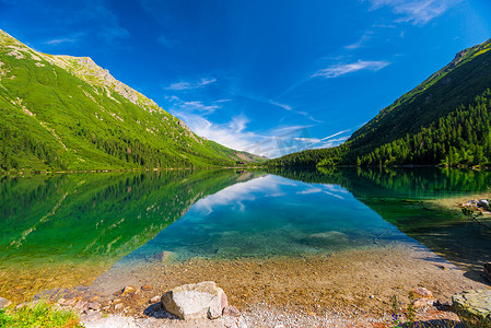 蓝湖 Morskie Oko 和波兰塔拉的青山