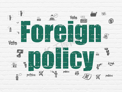 政治概念： 在背景墙上的外交政策