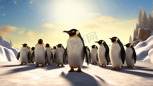 雪摄影照片_雪地上的企鹅