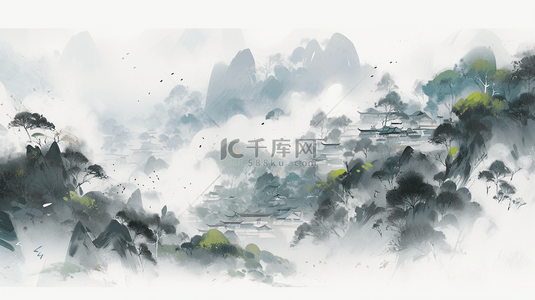 中国传统插画背景图片_中国水墨画山水风景水墨山水插画海报背景