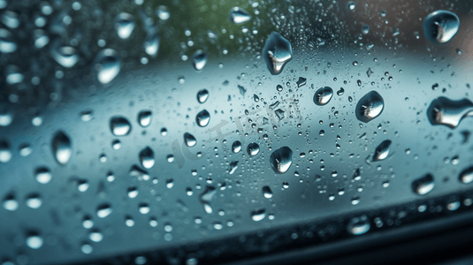 透明汽车玻璃上的水滴