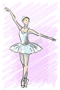 可爱的芭蕾舞演员女孩素描风格。