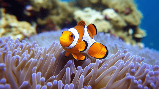 橙色和白色相间的小丑鱼