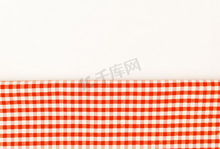 橙色布，带方格图案的厨房毛巾，whi