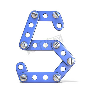 由蓝色金属构造器玩具字母 S 3D 制成的字母表
