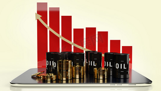 经济含量摄影照片_石油含量的油箱和金币 3d 渲染。