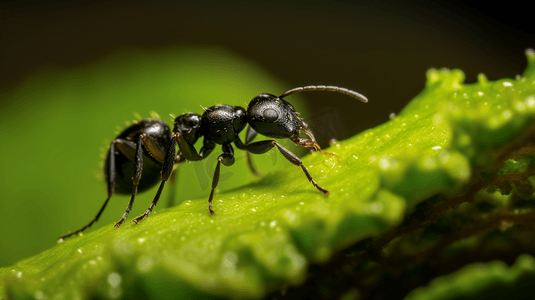 绿叶上的黑蚂蚁