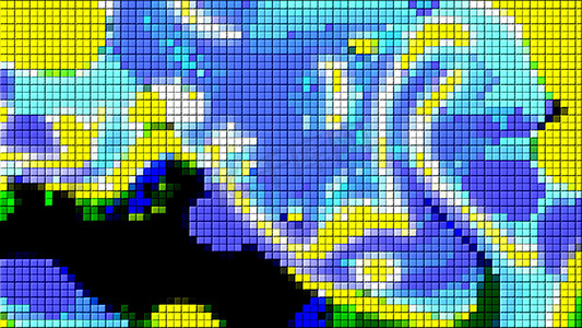 带有小彩色方块、流动形式、计算机生成的抽象背景、3D 渲染的马赛克