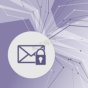 紫色抽象现代背景上的秘密邮件图标。