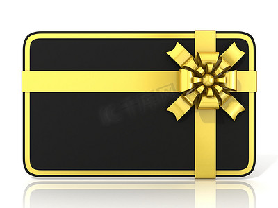 黑色空白礼品卡，金色丝带。 
