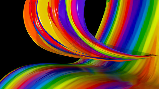 空间中的彩色线性抽象，带明亮半圆形线条的背景，3d 渲染背景
